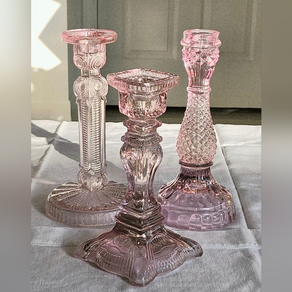 ANTHROPOLOGIE Pink Glass Candleholder - Picture 2 of 3